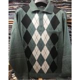 Erkek Desenli Polo Yaka Ince Yün Triko Düğmeli Baba Kazak - 4XL - Haki