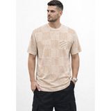Erkek Desenli Tişört Regular Fit Kalıp Yazlık Rahat Kumaş - Bej - 3XL
