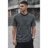 Erkek Desenli Tişört Regular Fit Kalıp Yazlık Rahat Kumaş - Siyah - 2XL
