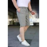 Erkek Diagonel Kumaş Duble Paça Cepli Bağcıklı Bel Lastikli Şort - Mint Yeşili