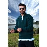 Erkek Dik Yaka Fermuarlı Triko Kazak - Haki - 2XL