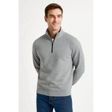 Erkek Dik Yaka Sweatshirt Dik Yaka Yarım Fermuarlı 3 İplik Şardonlu Pamuk Kumaş - Gri