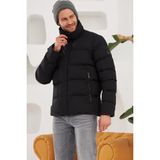 Erkek Dik Yaka Yağmur ve Rüzgar Geçirmez Puffer Mont Siyah - 2XL