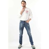 Erkek Dizi Yırtık Boyalı Jean Pantolon Mavi