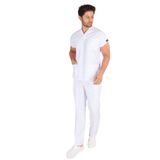 Erkek Doktor Hemşire Forması Scrubs Alpaka Kumaş Hastane Nöbet Takımı (Zarf Yaka Yarasa Kol) - Beyaz - 2XL