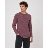 Erkek Dokulu Çizgili Uzun Kollu Tişört Oval Kesim - Bordo - XL