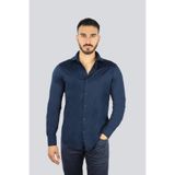 Erkek Dokuma Kumaş Slim Fit Uzun Kollu Lacivert Gömlek 25413156CF-013