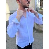 Erkek Dökümlü Müslin Gömlek Old Money Giyim - Beyaz - XL