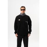 Erkek Düğme Detaylı Oversize Polar Sweatshirt Siyah