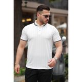 Erkek Düğme Yakalı Jakar Kumaş Kısa Kollu Tişört - Beyaz - 2XL