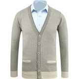Erkek Düğmeli Hırka Cepli Desenli Çelik Örgü Klasik Kalıp - 5208M - 2XL - Taş