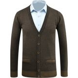 Erkek Düğmeli Hırka Cepli Desenli Çelik Örgü Klasik Kalıp - 5208M - 2XL - Vizon