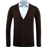 Erkek Düğmeli Hırka Cepli Desenli Çelik Örgü Klasik Kalıp - 5208M - XL - Bordo