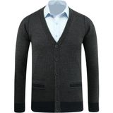 Erkek Düğmeli Hırka Cepli Desenli Çelik Örgü Klasik Kalıp - 5208M - XL - Lacivert