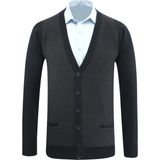 Erkek Düğmeli Hırka Cepli Desenli Çelik Örgü Klasik Kalıp - 5212M - 2XL - Lacivert