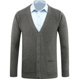 Erkek Düğmeli Hırka Cepli Desenli Çelik Örgü Klasik Kalıp - 5212M - XL - Gri