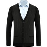 Erkek Düğmeli Hırka Cepli Desenli Çelik Örgü Klasik Kalıp - 5212M - XL - Siyah