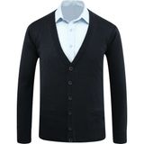 Erkek Düğmeli Hırka Cepli Düz Renk Çelik Örgü Klasik Kalıp - 5200M - 2XL - Lacivert