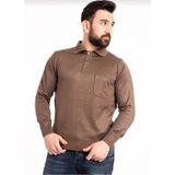 Erkek Düğmeli Ince Polo Yaka Yün Kazak - Kahverengi - 4XL