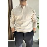 Erkek Düğmeli Polo Yaka Kazak Bej EDW231 - 2XL