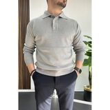 Erkek Düğmeli Polo Yaka Kazak Gri EDW231 - 2XL