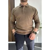 Erkek Düğmeli Polo Yaka Kazak Kahverengi EDW231 - 2XL
