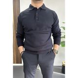 Erkek Düğmeli Polo Yaka Kazak Lacivert Edw231