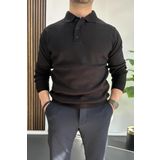 Erkek Düğmeli Polo Yaka Kazak Siyah Edw231
