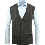 Erkek Düğmeli Yelek Cepli Desenli Çelik Örgü Klasik Kalıp - 5203L - 2XL - Antrasit