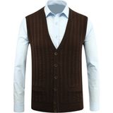 Erkek Düğmeli Yelek Cepli Desenli Çelik Örgü Klasik Kalıp - 5203L - 2XL - Kahverengi