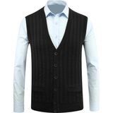 Erkek Düğmeli Yelek Cepli Desenli Çelik Örgü Klasik Kalıp - 5203L - 2XL - Siyah