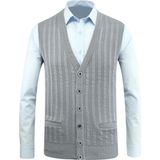 Erkek Düğmeli Yelek Cepli Desenli Çelik Örgü Klasik Kalıp - 5203L - XL - Gri