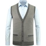 Erkek Düğmeli Yelek Cepli Desenli Çelik Örgü Klasik Kalıp - 5205L - 2XL - Gri