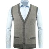 Erkek Düğmeli Yelek Cepli Desenli Çelik Örgü Klasik Kalıp - 5205L - XL - Gri