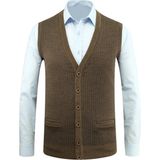 Erkek Düğmeli Yelek Cepli Desenli Çelik Örgü Klasik Kalıp - 5205L - XL - Vizon