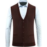 Erkek Düğmeli Yelek Cepli Desenli Çelik Örgü Klasik Kalıp - 5212L - 2XL - Bordo