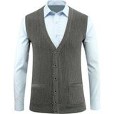 Erkek Düğmeli Yelek Cepli Desenli Çelik Örgü Klasik Kalıp - 5212L - 2XL - Gri