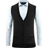 Erkek Düğmeli Yelek Cepli Desenli Çelik Örgü Klasik Kalıp - 5212L - 2XL - Siyah
