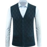 Erkek Düğmeli Yelek Cepli Kabarmalı Çelik Örgü Klasik Kalıp - 5215L - XL - Petrol