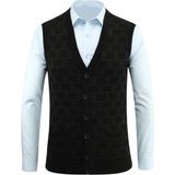 Erkek Düğmeli Yelek Cepli Kabarmalı Çelik Örgü Klasik Kalıp - 5215L - XL - Siyah