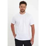 Erkek Düz Penye Tişört Bisiklet Yaka Kısa Kol Regular Fit T-Shirt - Beyaz