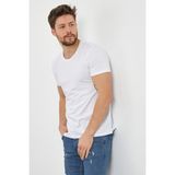 Erkek Düz Slim Fit Likralı T-Shirt - Beyaz