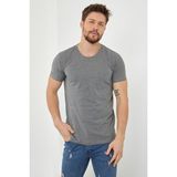 Erkek Düz Slim Fit Likralı T-Shirt - Füme