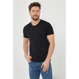 Erkek Düz Slim Fit Likralı T-Shirt - Siyah