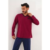 Erkek Düz V Yaka Bordo Pijama Takımı 8001