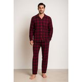 Erkek Ekose Desenli Düğmeli Pijama Takımı Bordo