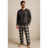 Erkek Ekose Desenli Pijama Takımı Gri