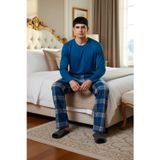 Erkek Ekose Desenli Uzun Kollu Pijama Takımı Fonksiyonel Dayanıklı Kaliteli Konforlu Rahat