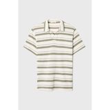 Erkek Ekru Loose Fit Çizgili Polo Yaka Kısa Kollu T-Shirt