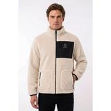 Erkek Ekru Rahat Form Tam Fermuarlı Ön Cepli Kalın Peluş Welsoft Polar Ceket - 2XL - Relax Fit